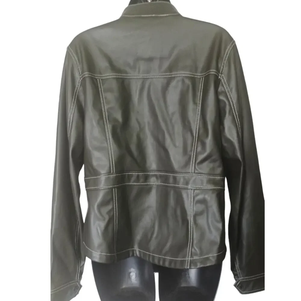 Sam Edelman Faux Leather Moto Jacket Charcoal Womens Size Large